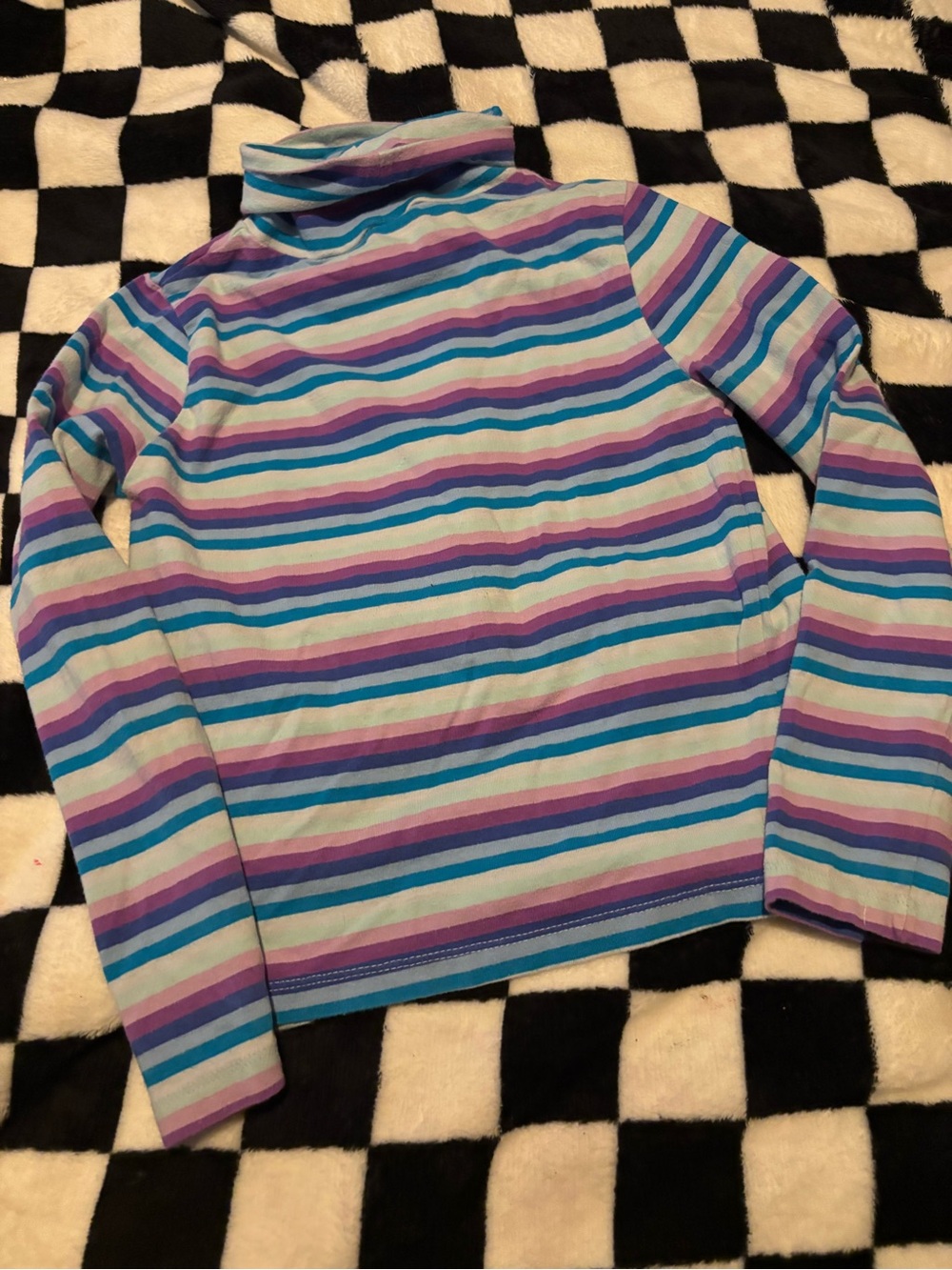 Size 7/8 purple blue striped turtle neck long sleeved shirt